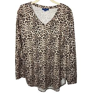 Apt. 9 Animal Print V-Neck Long Sleeve Top Women's Medium